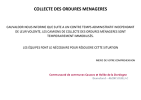 ARRET TEMPORAIRE DE LA COLLECTE DES ORDURES MENAGERES