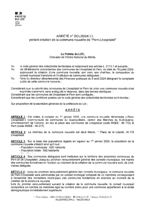 ARRETE PREFECTORAL PORTANT CREATION DE COMMUNE NOUVELLE