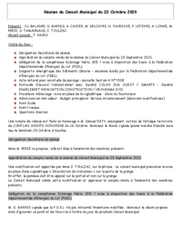 Compte rendu Conseil Municipal 22/10/2020