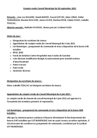Compte rendu du Conseil Municipal du 02/09/2021