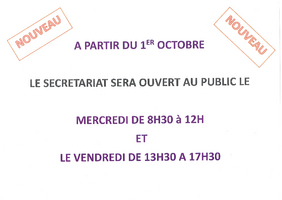 NOUVEAUX HORAIRES DE MAIRIE
