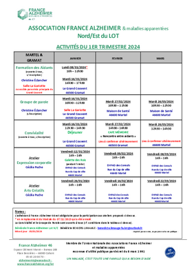 FRANCE ALZHEIMER ACTIONS DE JANVIER A MARS