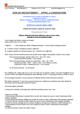 AVIS RECRUTEMENT MAIRIE DE BALADOU AGENT TECHNIQUE