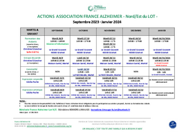 ACTIONS FRANCE ALZHEIMER SEPTEMBRE A JANVIER