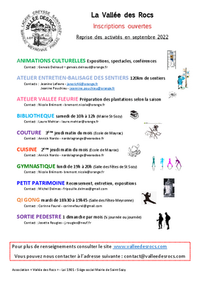 ACTIVITES VALLEE DES ROCS 2022-2023
